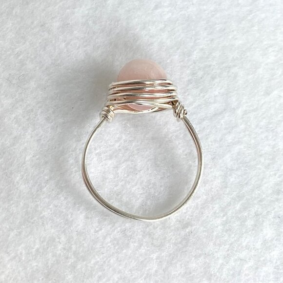 Sterling Silver Wire Wrapped 8MM Pink Rose Quartz Bead Ring Size 6.75 - Picture 4 of 16